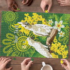 Personalised Australia Golden Wattle And Cacatua Galerita Puzzle Aboriginal Art - Aussie Hoodie