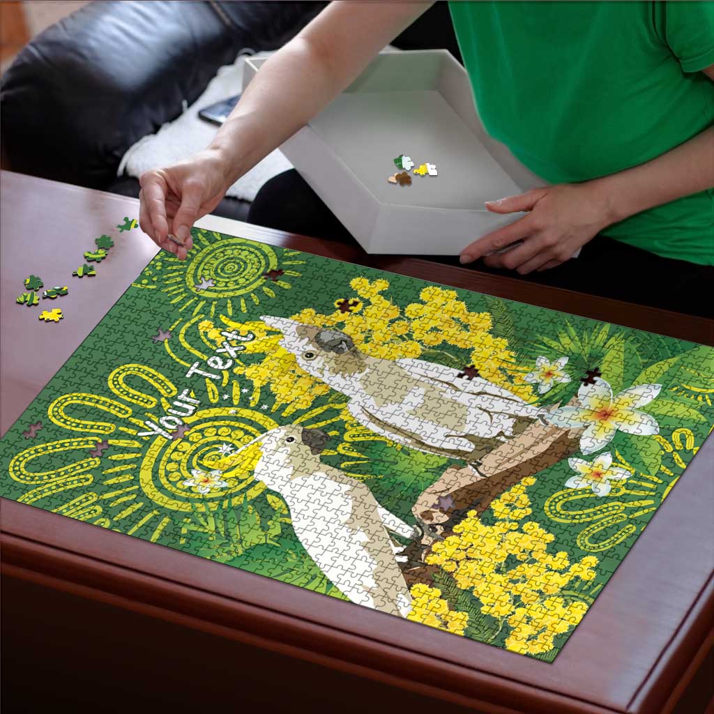 Personalised Australia Golden Wattle And Cacatua Galerita Puzzle Aboriginal Art - Aussie Hoodie