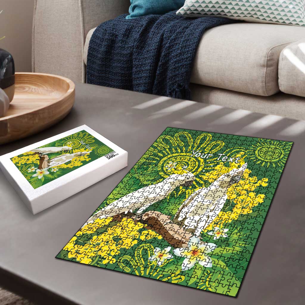Personalised Australia Golden Wattle And Cacatua Galerita Puzzle Aboriginal Art - Aussie Hoodie