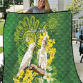 Personalised Australia Golden Wattle And Cacatua Galerita Quilt Aboriginal Art