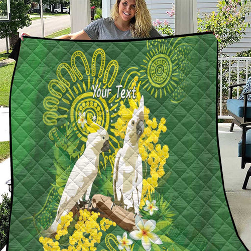 Personalised Australia Golden Wattle And Cacatua Galerita Quilt Aboriginal Art
