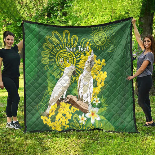 Personalised Australia Golden Wattle And Cacatua Galerita Quilt Aboriginal Art