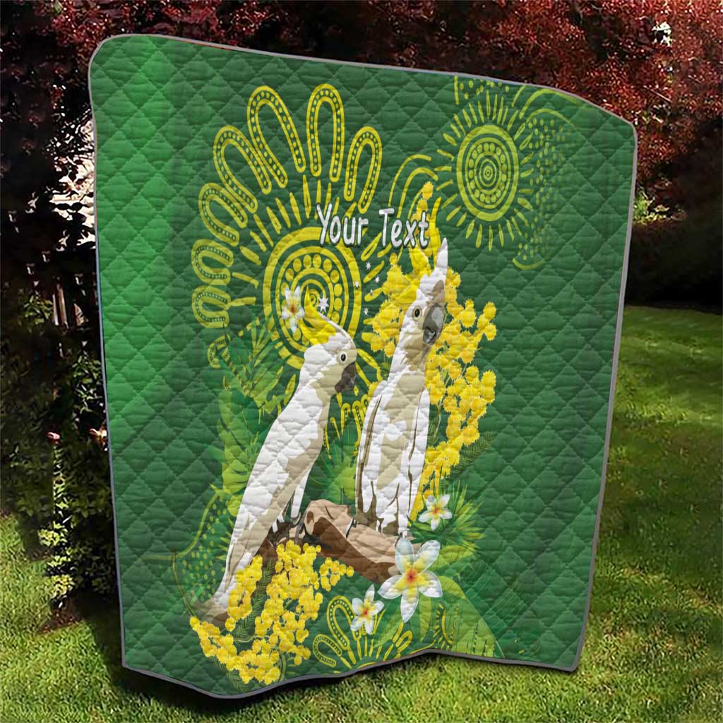 Personalised Australia Golden Wattle And Cacatua Galerita Quilt Aboriginal Art