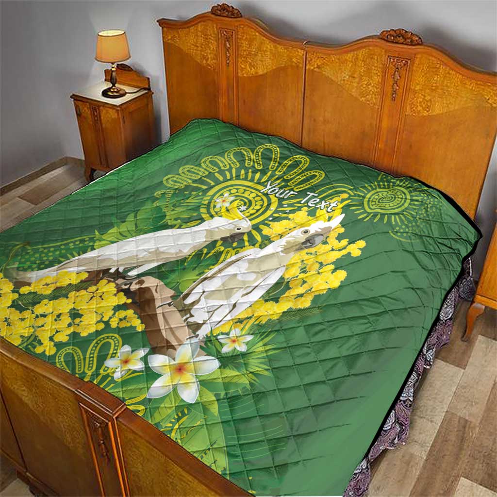 Personalised Australia Golden Wattle And Cacatua Galerita Quilt Aboriginal Art