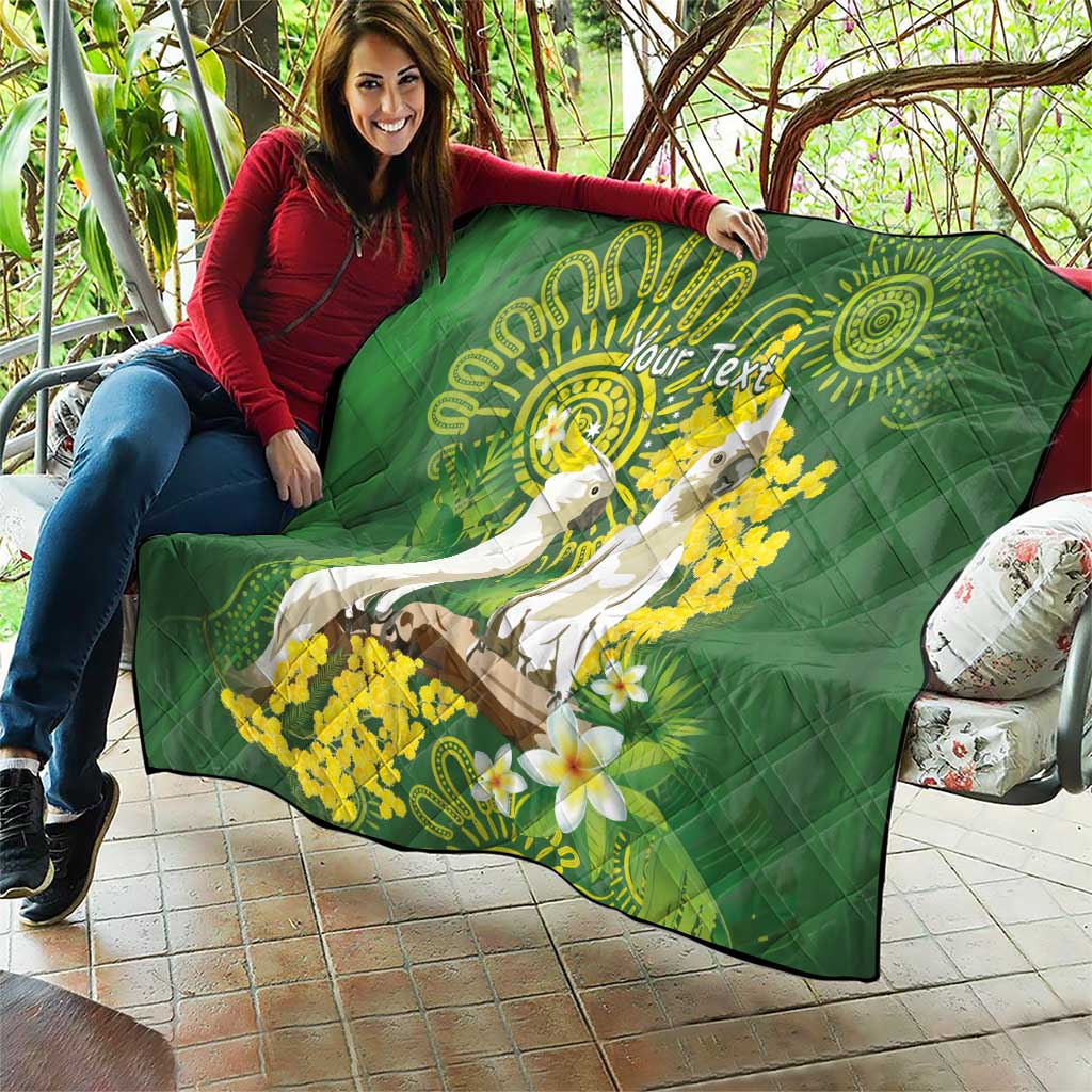 Personalised Australia Golden Wattle And Cacatua Galerita Quilt Aboriginal Art
