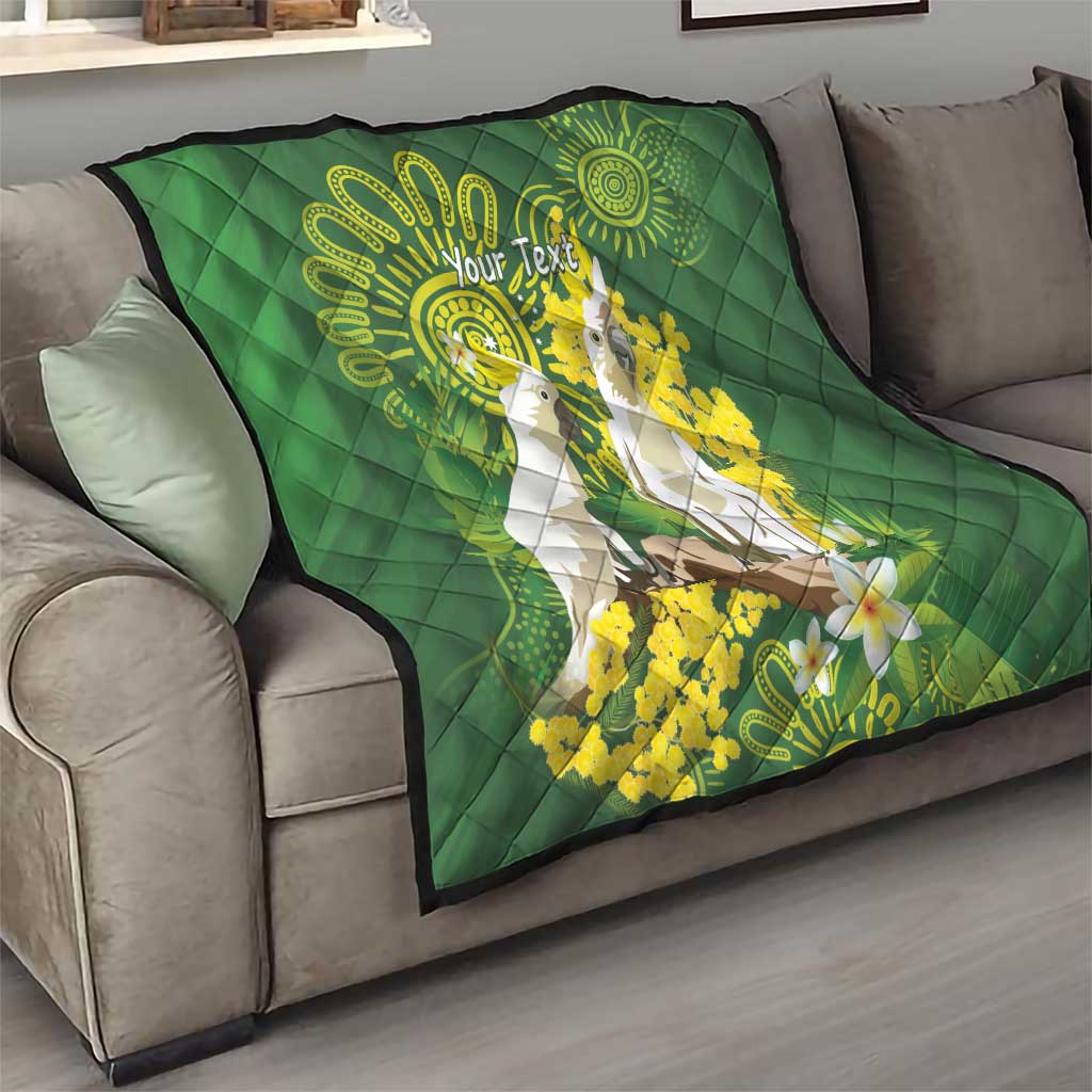 Personalised Australia Golden Wattle And Cacatua Galerita Quilt Aboriginal Art