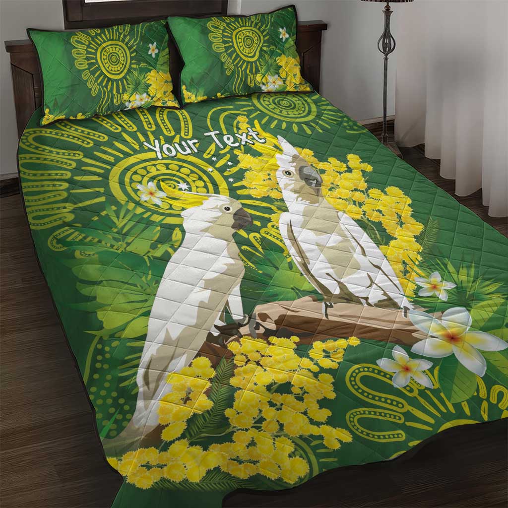 Personalised Australia Golden Wattle And Cacatua Galerita Quilt Bed Set Aboriginal Art