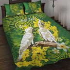 Personalised Australia Golden Wattle And Cacatua Galerita Quilt Bed Set Aboriginal Art