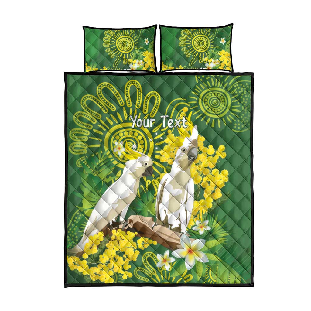 Personalised Australia Golden Wattle And Cacatua Galerita Quilt Bed Set Aboriginal Art