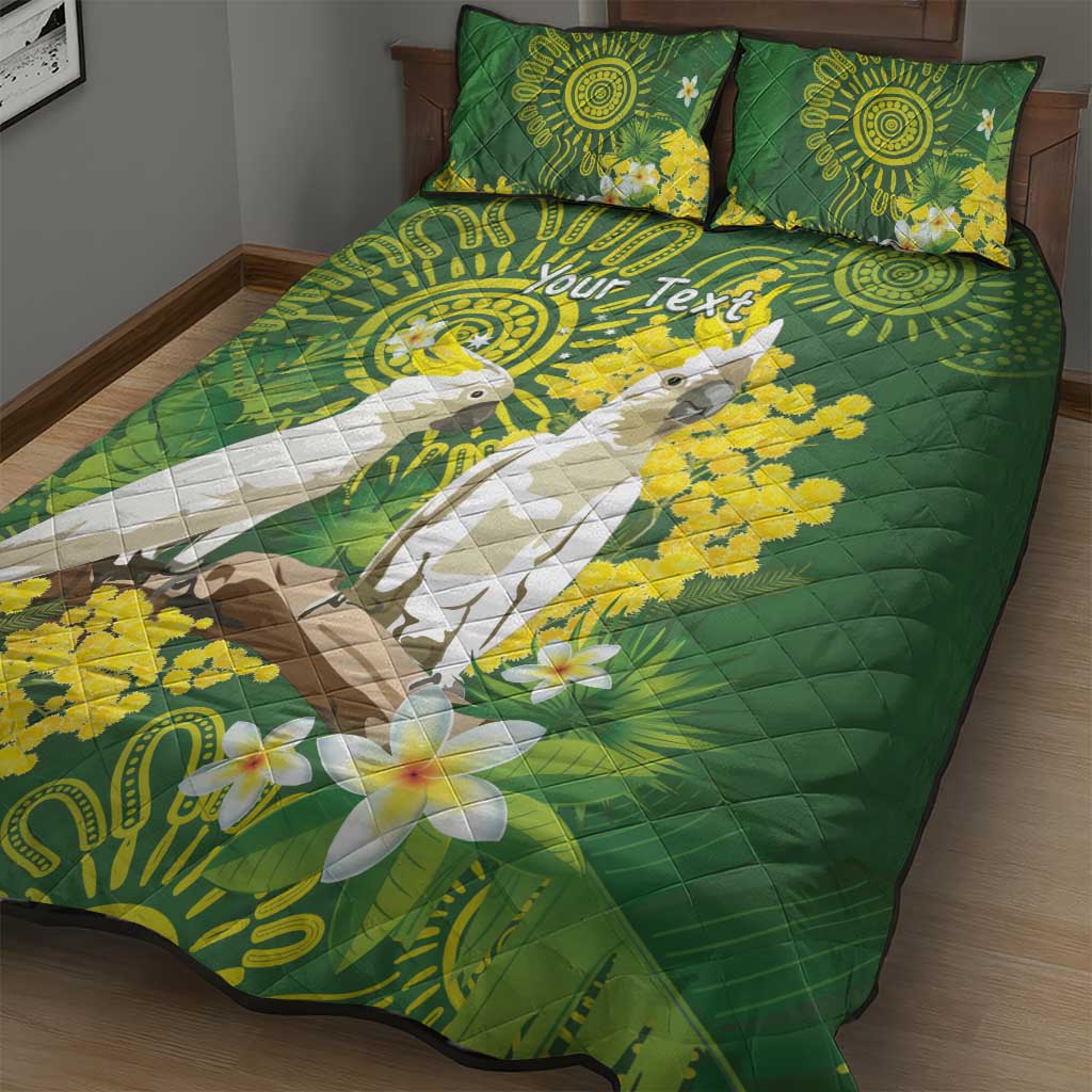Personalised Australia Golden Wattle And Cacatua Galerita Quilt Bed Set Aboriginal Art