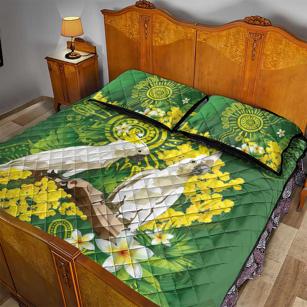 Personalised Australia Golden Wattle And Cacatua Galerita Quilt Bed Set Aboriginal Art