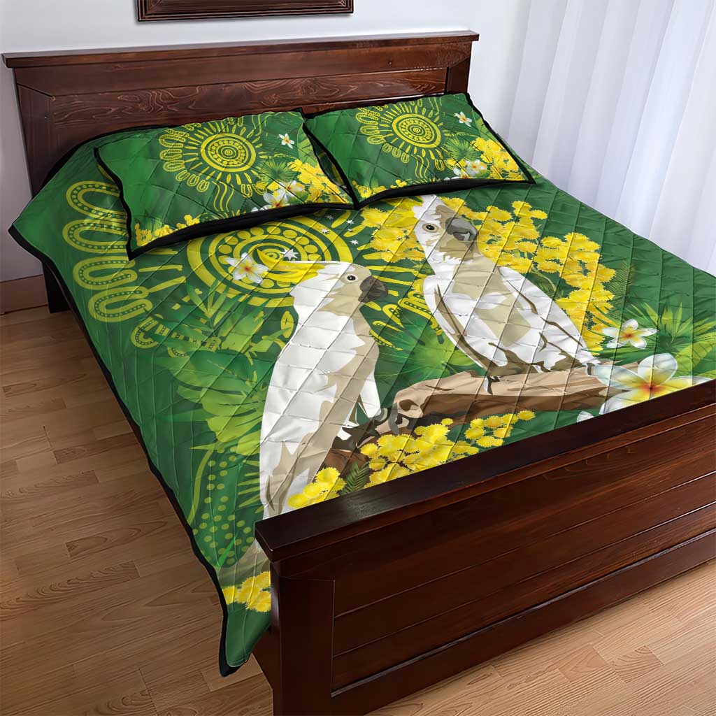 Personalised Australia Golden Wattle And Cacatua Galerita Quilt Bed Set Aboriginal Art