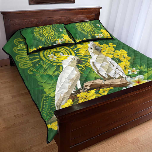 Personalised Australia Golden Wattle And Cacatua Galerita Quilt Bed Set Aboriginal Art