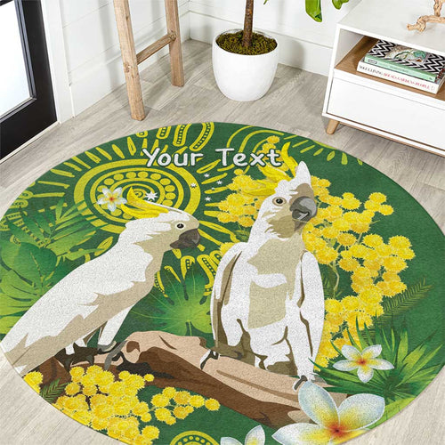 Personalised Australia Golden Wattle And Cacatua Galerita Round Carpet Aboriginal Art