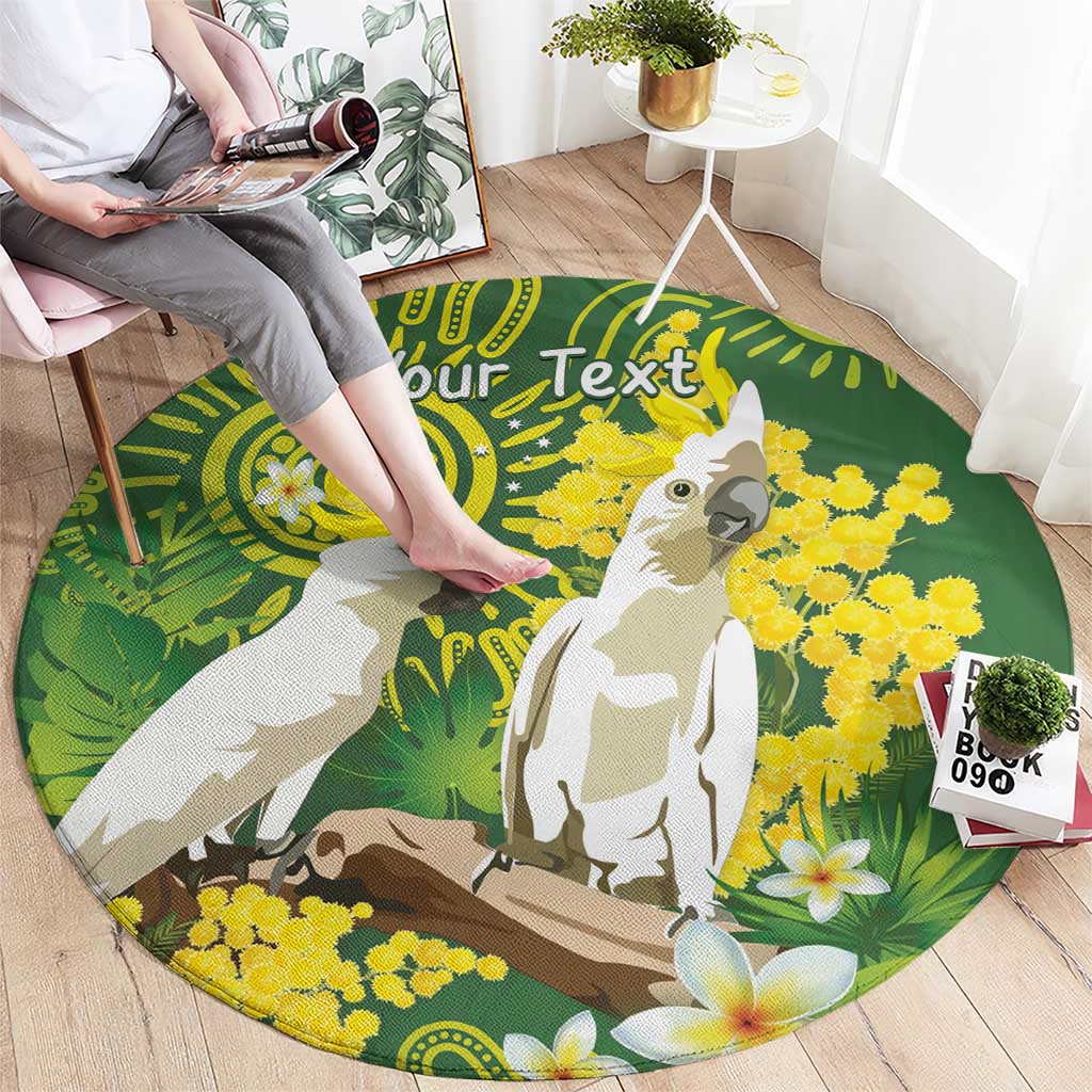 Personalised Australia Golden Wattle And Cacatua Galerita Round Carpet Aboriginal Art