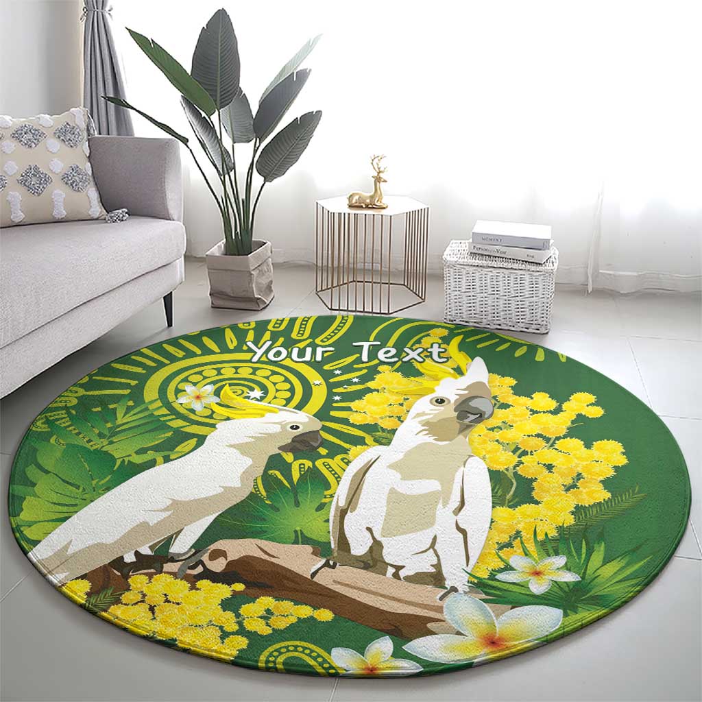 Personalised Australia Golden Wattle And Cacatua Galerita Round Carpet Aboriginal Art