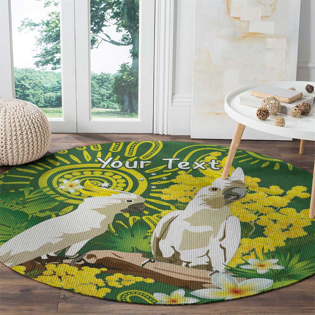 Personalised Australia Golden Wattle And Cacatua Galerita Round Carpet Aboriginal Art