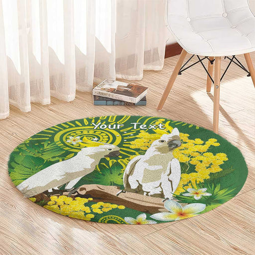 Personalised Australia Golden Wattle And Cacatua Galerita Round Carpet Aboriginal Art