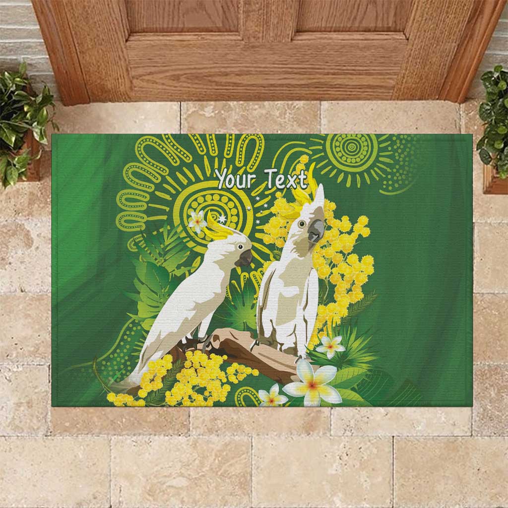 Personalised Australia Golden Wattle And Cacatua Galerita Rubber Doormat Aboriginal Art