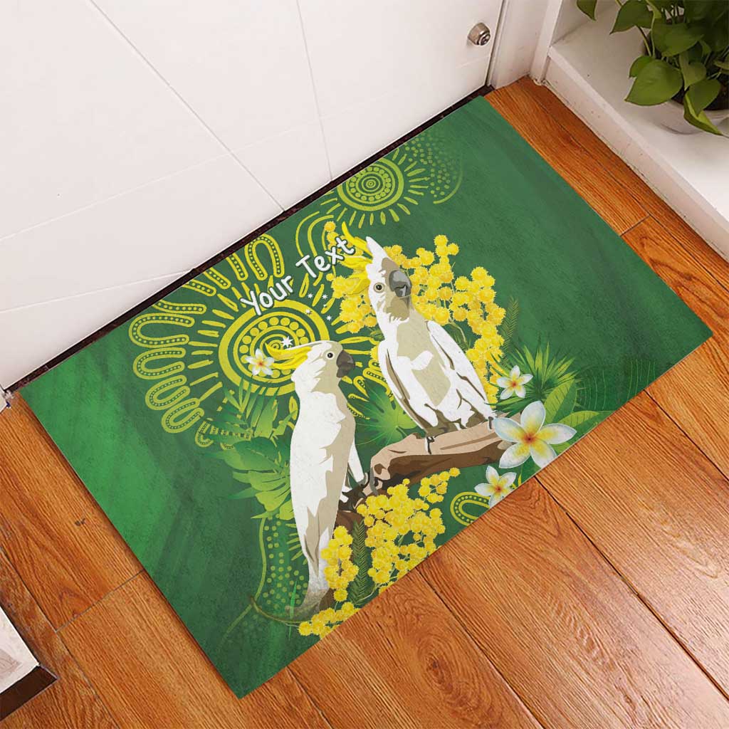 Personalised Australia Golden Wattle And Cacatua Galerita Rubber Doormat Aboriginal Art