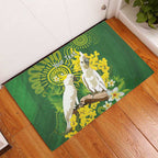 Personalised Australia Golden Wattle And Cacatua Galerita Rubber Doormat Aboriginal Art