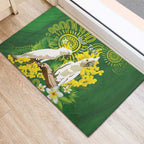 Personalised Australia Golden Wattle And Cacatua Galerita Rubber Doormat Aboriginal Art