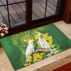 Personalised Australia Golden Wattle And Cacatua Galerita Rubber Doormat Aboriginal Art