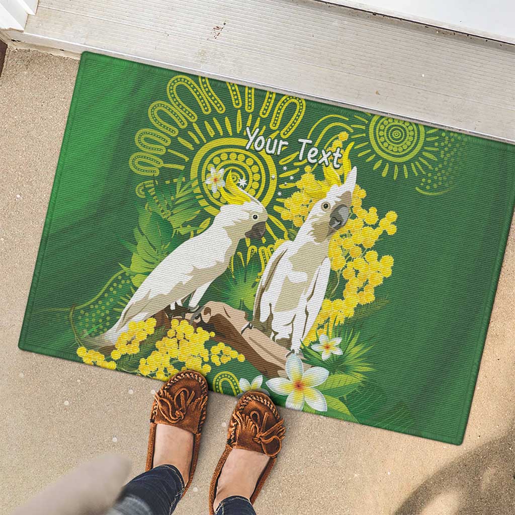 Personalised Australia Golden Wattle And Cacatua Galerita Rubber Doormat Aboriginal Art