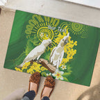 Personalised Australia Golden Wattle And Cacatua Galerita Rubber Doormat Aboriginal Art