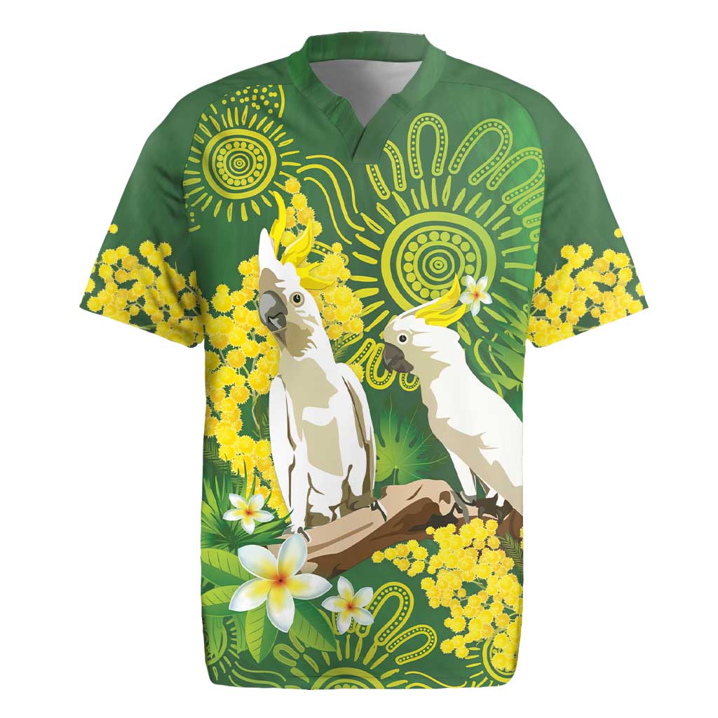 Personalised Australia Golden Wattle And Cacatua Galerita Rugby Jersey Aboriginal Art