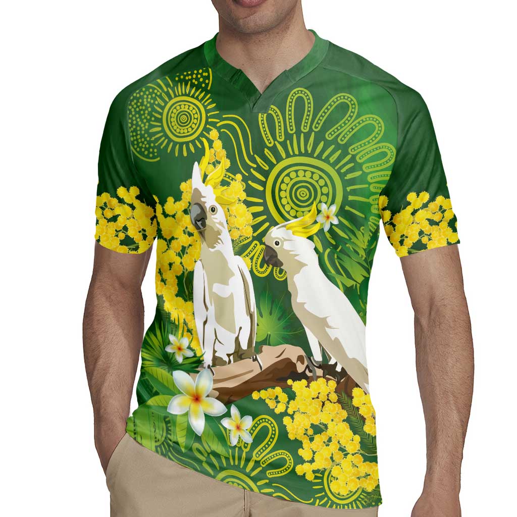 Personalised Australia Golden Wattle And Cacatua Galerita Rugby Jersey Aboriginal Art