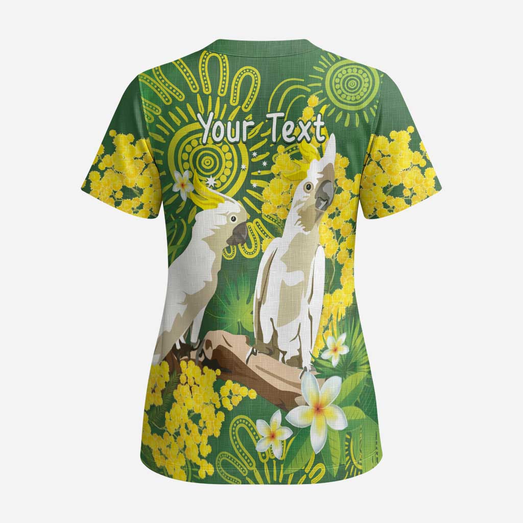 Personalised Australia Golden Wattle And Cacatua Galerita Scrub Top Aboriginal Art - Aussie Hoodie