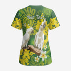 Personalised Australia Golden Wattle And Cacatua Galerita Scrub Top Aboriginal Art - Aussie Hoodie