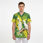 Personalised Australia Golden Wattle And Cacatua Galerita Scrub Top Aboriginal Art - Aussie Hoodie