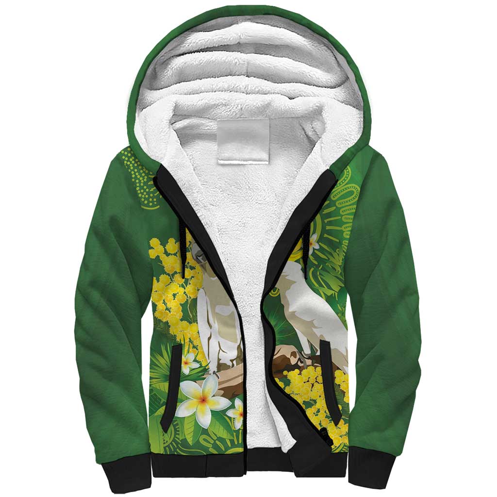 Personalised Australia Golden Wattle And Cacatua Galerita Sherpa Hoodie Aboriginal Art