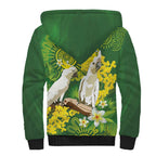 Personalised Australia Golden Wattle And Cacatua Galerita Sherpa Hoodie Aboriginal Art