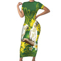Personalised Australia Golden Wattle And Cacatua Galerita Short Sleeve Bodycon Dress Aboriginal Art