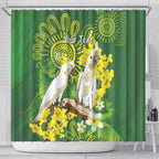 Personalised Australia Golden Wattle And Cacatua Galerita Shower Curtain Aboriginal Art
