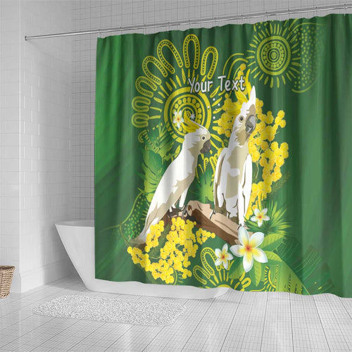 Personalised Australia Golden Wattle And Cacatua Galerita Shower Curtain Aboriginal Art