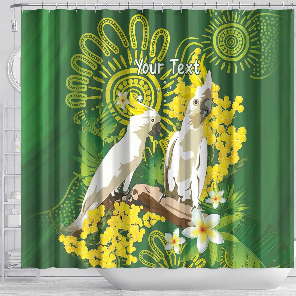 Personalised Australia Golden Wattle And Cacatua Galerita Shower Curtain Aboriginal Art
