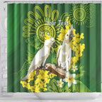 Personalised Australia Golden Wattle And Cacatua Galerita Shower Curtain Aboriginal Art