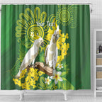 Personalised Australia Golden Wattle And Cacatua Galerita Shower Curtain Aboriginal Art