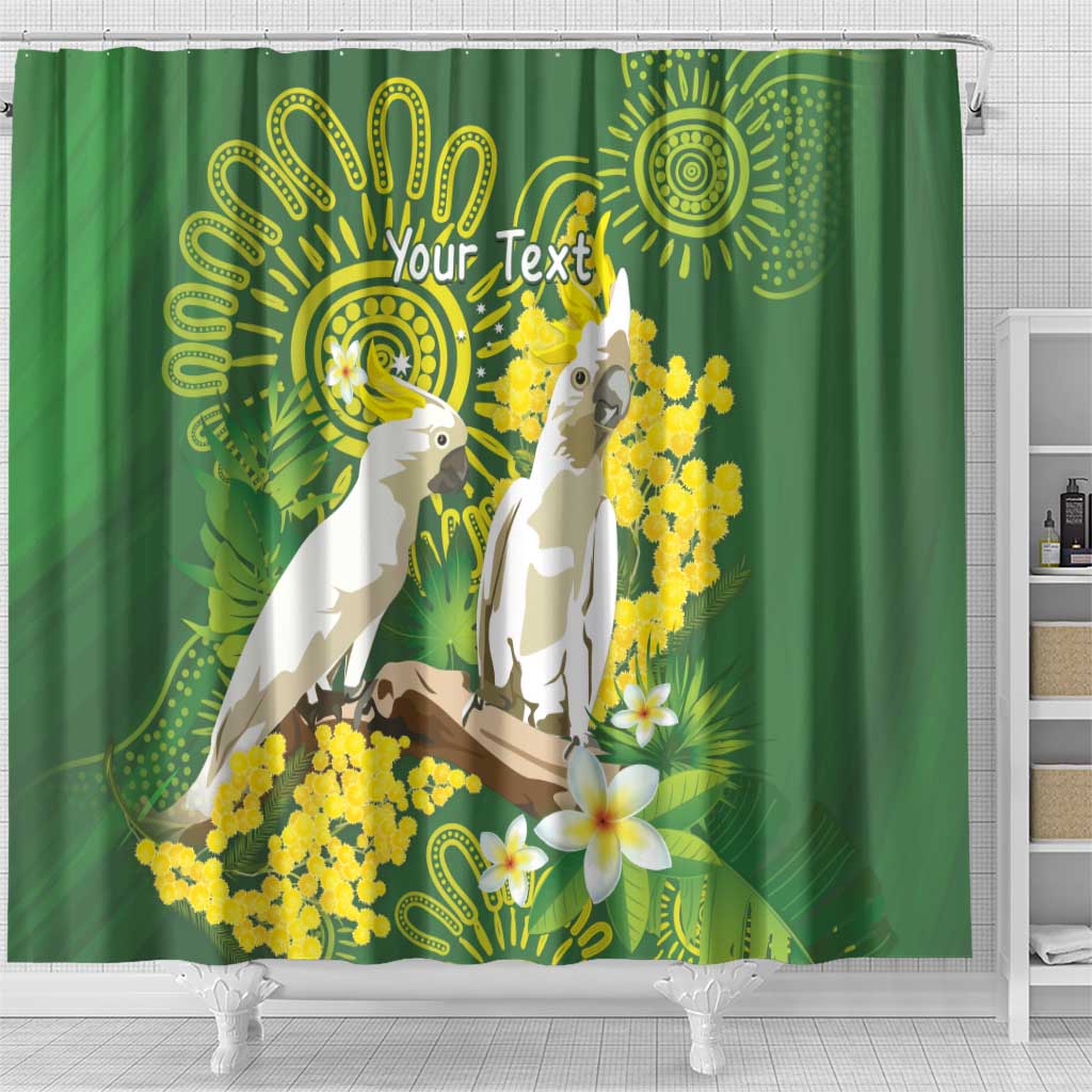 Personalised Australia Golden Wattle And Cacatua Galerita Shower Curtain Aboriginal Art