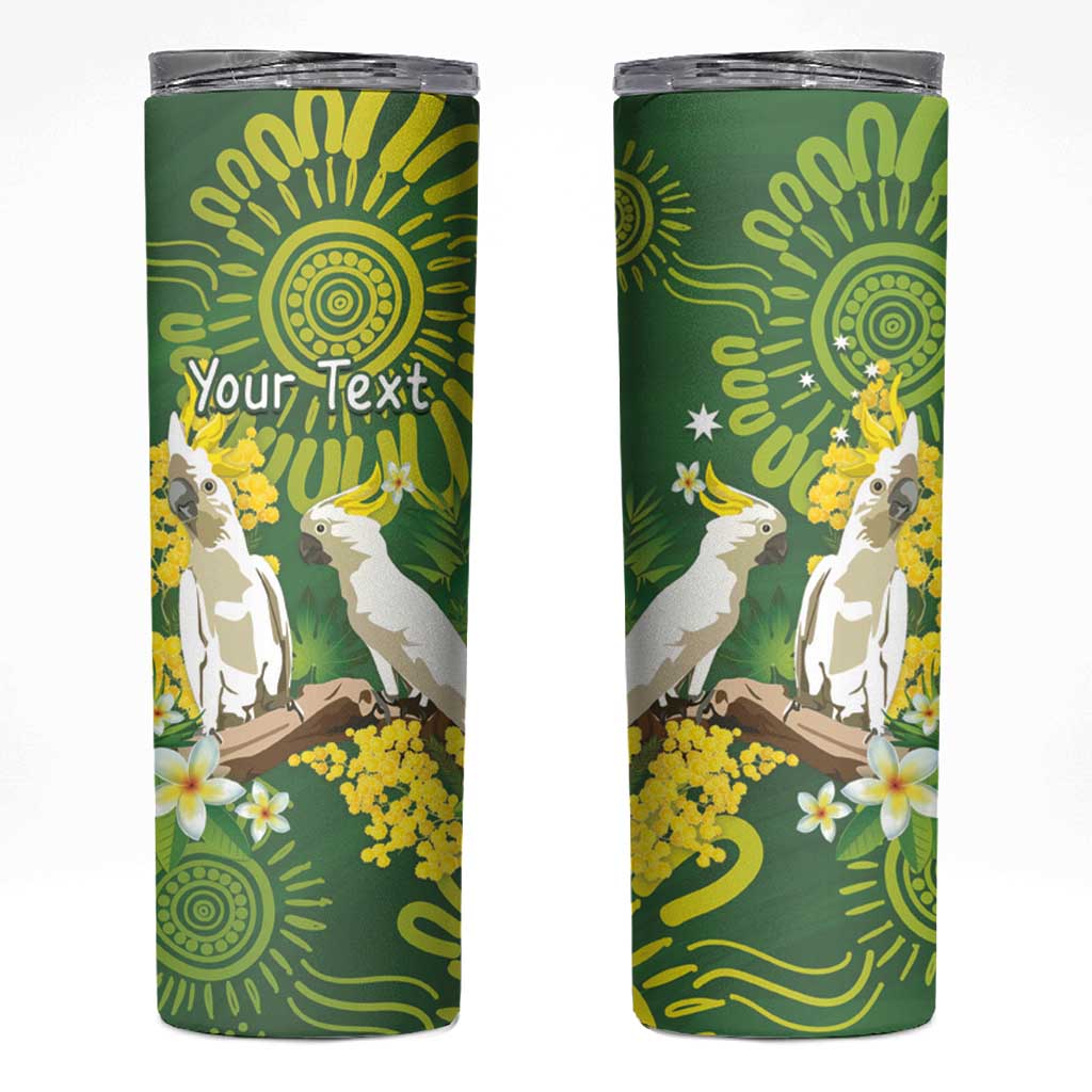 Personalised Australia Golden Wattle With Cacatua Galerita Skinny Tumbler Aboriginal Art