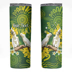 Personalised Australia Golden Wattle With Cacatua Galerita Skinny Tumbler Aboriginal Art