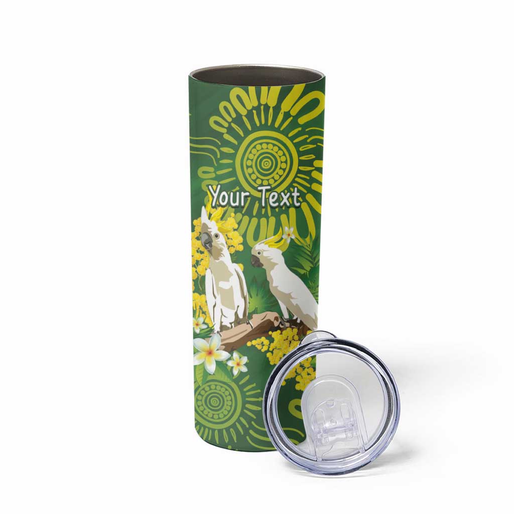 Personalised Australia Golden Wattle With Cacatua Galerita Skinny Tumbler Aboriginal Art