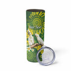 Personalised Australia Golden Wattle With Cacatua Galerita Skinny Tumbler Aboriginal Art