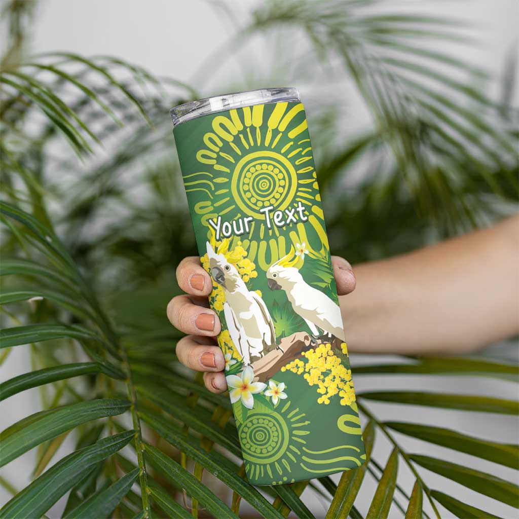 Personalised Australia Golden Wattle With Cacatua Galerita Skinny Tumbler Aboriginal Art