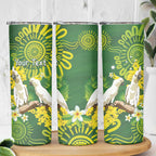 Personalised Australia Golden Wattle With Cacatua Galerita Skinny Tumbler Aboriginal Art