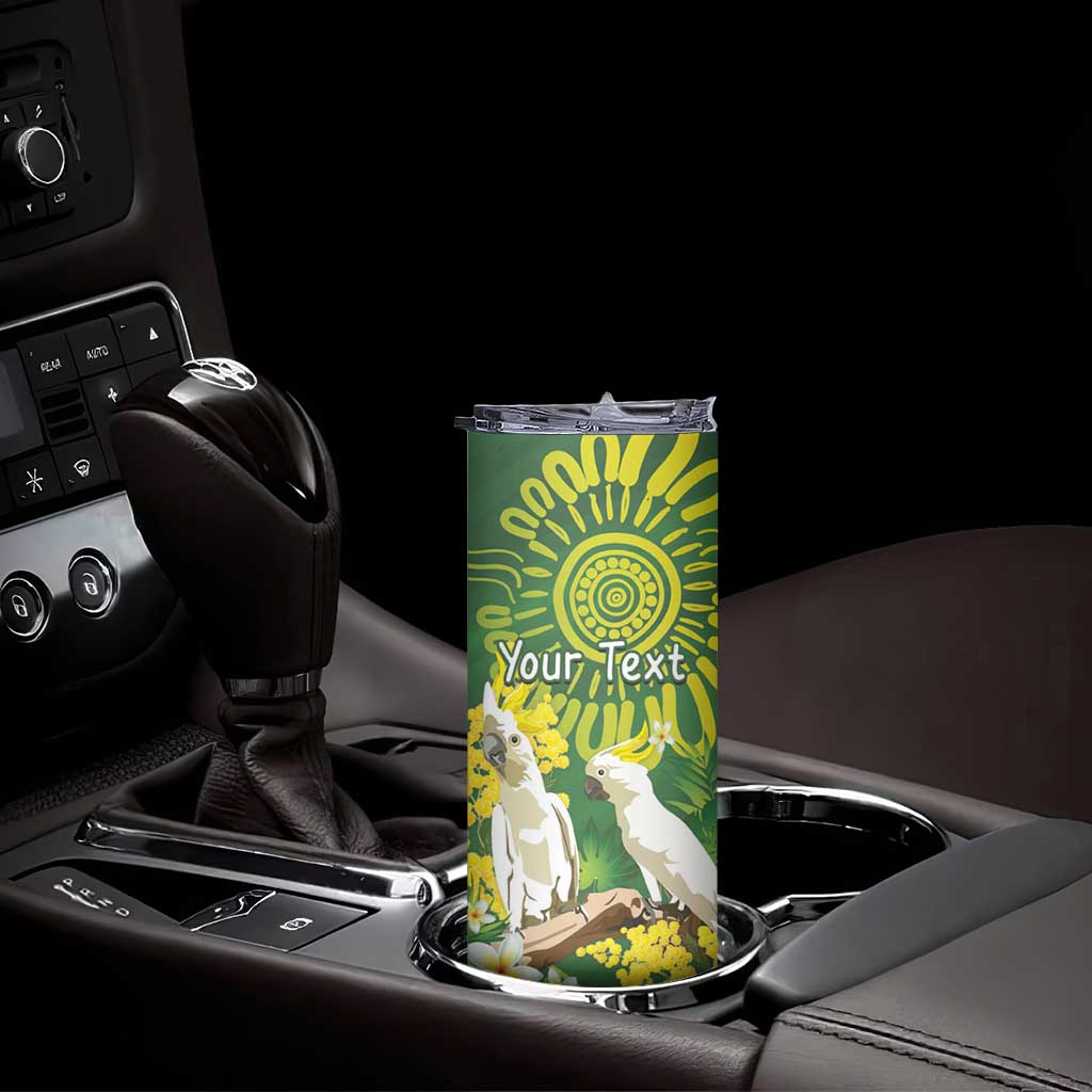 Personalised Australia Golden Wattle With Cacatua Galerita Skinny Tumbler Aboriginal Art